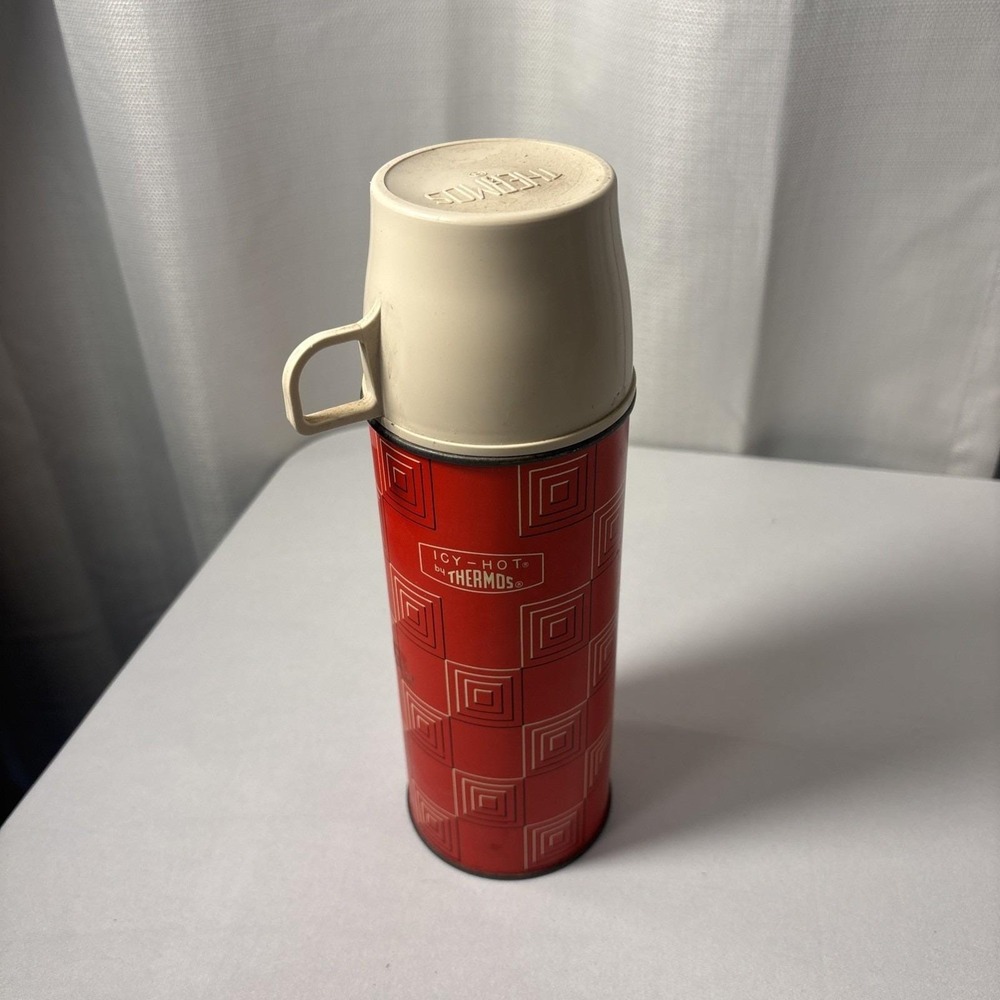 Vintage MCM Icy-Hot Metal‎ Quart Thermos Original Stopper & Lid